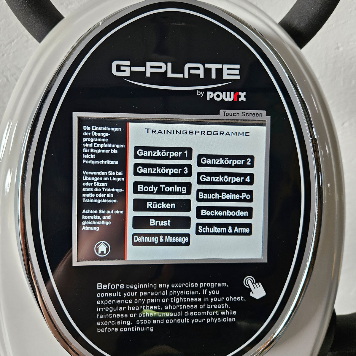G-Plate by POWRX, Vibrationsplatte mit Luftfederung, Touchscreen Display, Farbe Weiß, gebraucht - geprüfter Zustand
