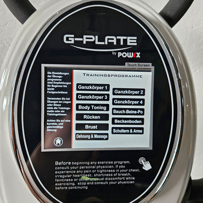 G-Plate by POWRX, Vibrationsplatte mit Luftfederung, Touchscreen Display, Farbe Weiß, gebraucht - geprüfter Zustand