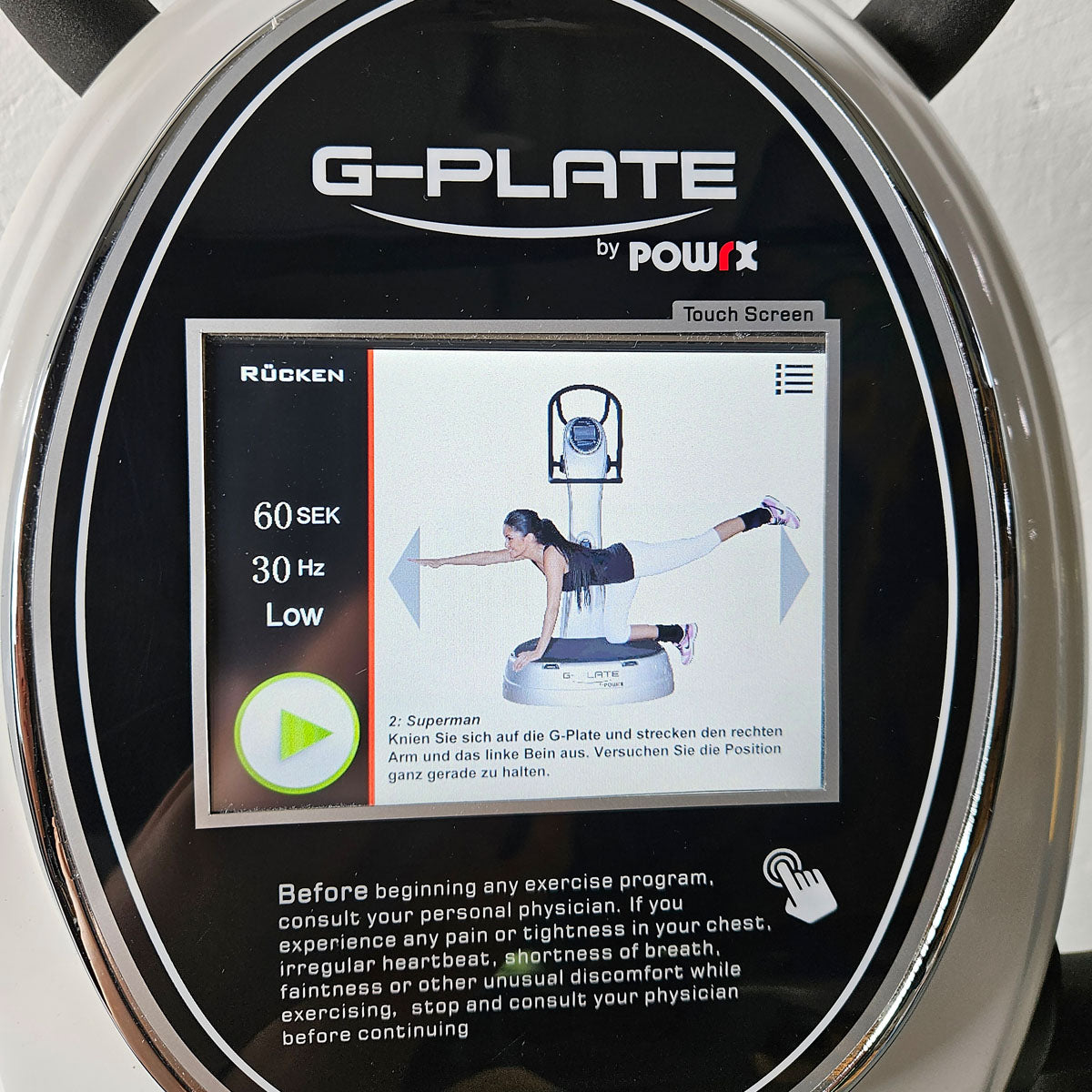 G-Plate by POWRX, Vibrationsplatte mit Luftfederung, Touchscreen Display, Farbe Weiß, gebraucht - geprüfter Zustand