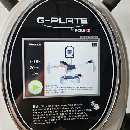 G-Plate by POWRX, Vibrationsplatte mit Luftfederung, Touchscreen Display, Farbe Weiß, gebraucht - geprüfter Zustand