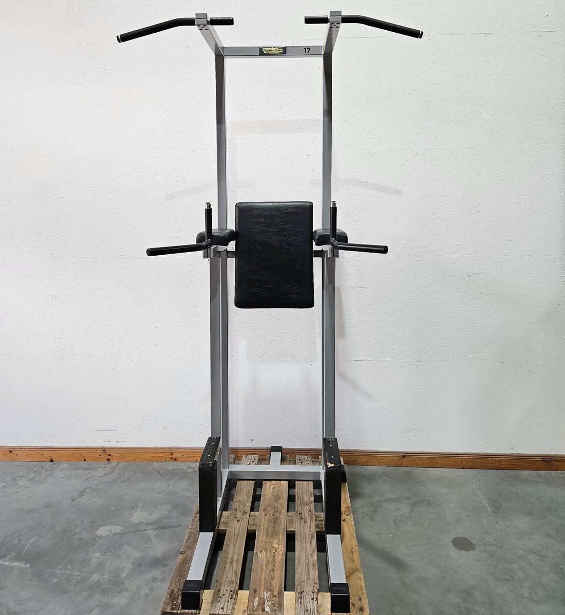 Technogym 3 in 1 machine, dips, leg raises and pull-up stand, Silverline, frame silver, used - tested condition with signs of wear