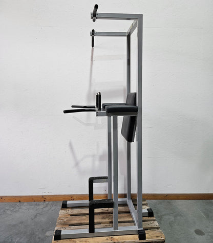 Technogym 3 in 1 machine, dips, leg raises and pull-up stand, Silverline, frame silver, used - tested condition with signs of wear