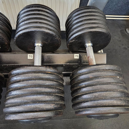 ElbeSport - 1 Paar 70kg Kurzhanteln aus Guss mit Gummi Endkappe, Oldschool, gebraucht - mit Gebrauchsspuren