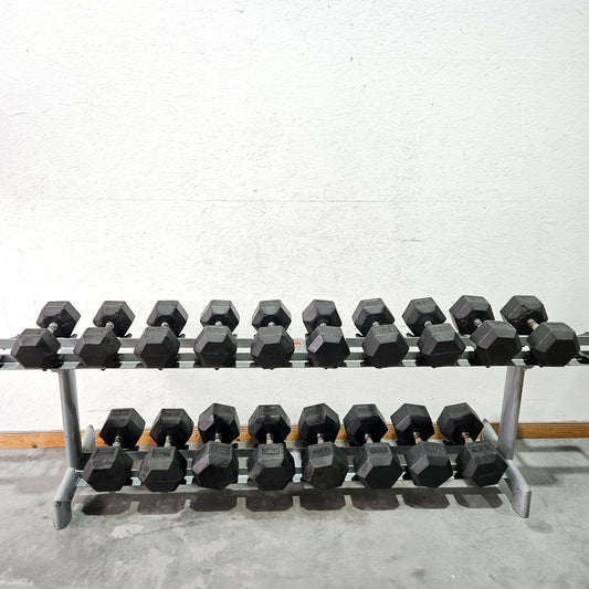 Dumbbell set HEX made of rubber from 25 to 45 kg in 2.5 kg increments (9 pairs) Hexagonal compact dumbbells, used - with signs of wear