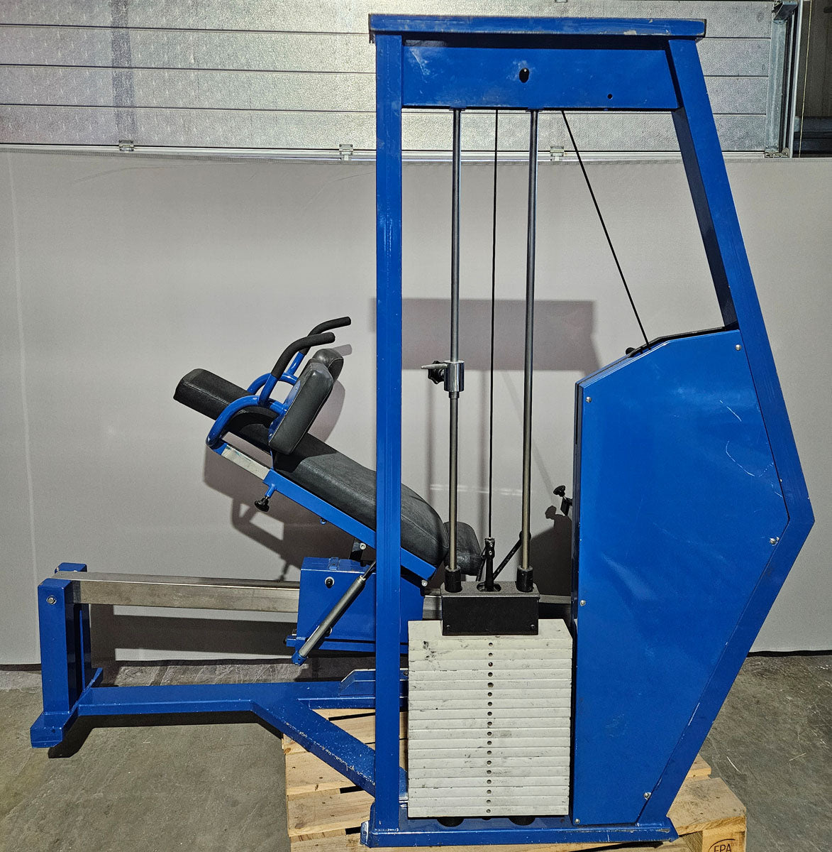 MKB Keller functional press, leg press adjustable sitting - lying, tilting gyroscope, 170kg weight block, color blue, used - tested condition with visual signs of wear