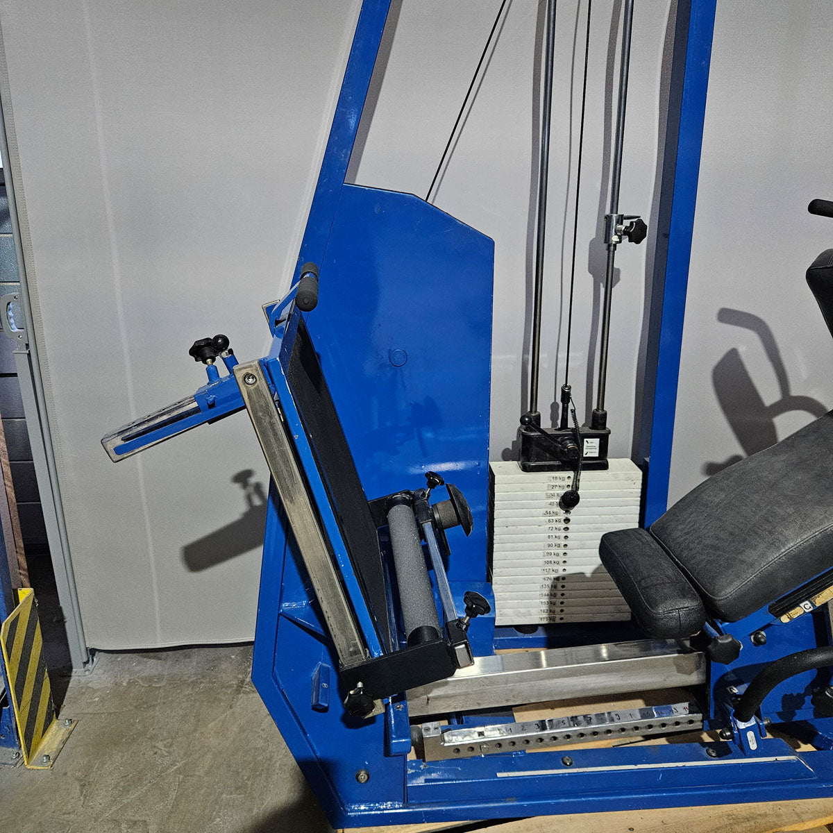 MKB Keller functional press, leg press adjustable sitting - lying, tilting gyroscope, 170kg weight block, color blue, used - tested condition with visual signs of wear