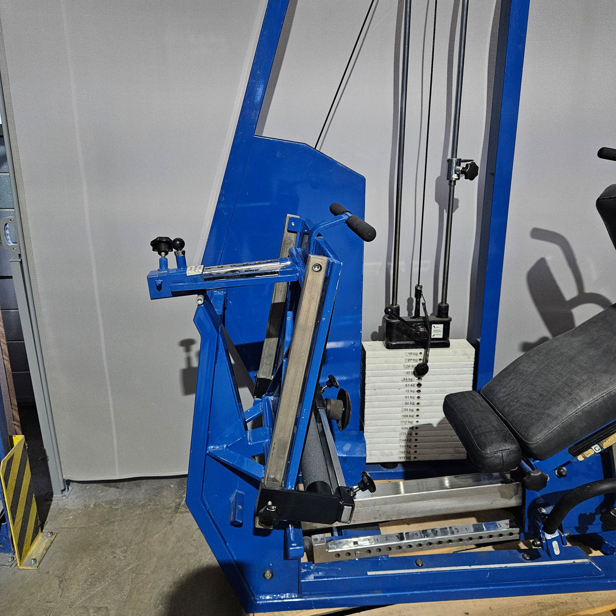 MKB Keller functional press, leg press adjustable sitting - lying, tilting gyroscope, 170kg weight block, color blue, used - tested condition with visual signs of wear