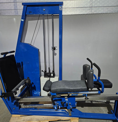 MKB Keller functional press, leg press adjustable sitting - lying, tilting gyroscope, 170kg weight block, color blue, used - tested condition with visual signs of wear