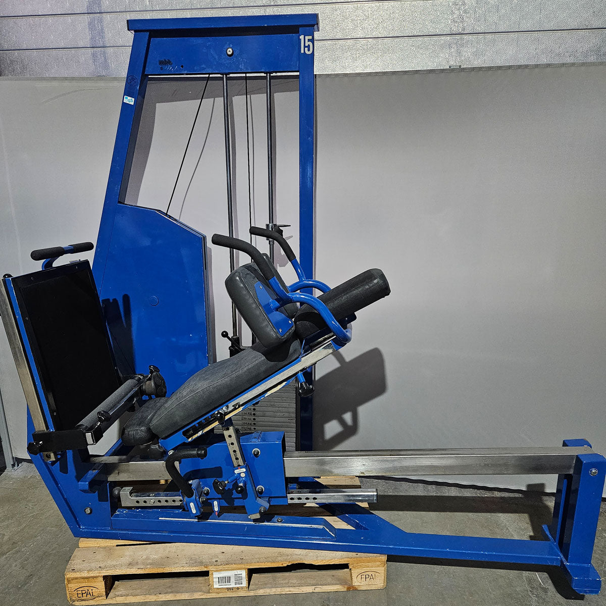 MKB Keller functional press, leg press adjustable sitting - lying, tilting gyroscope, 170kg weight block, color blue, used - tested condition with visual signs of wear