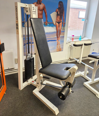Gym80 seated leg extension, old school bodybuilding strength machine - Edition or Classic Line, frame color white, used with signs of wear