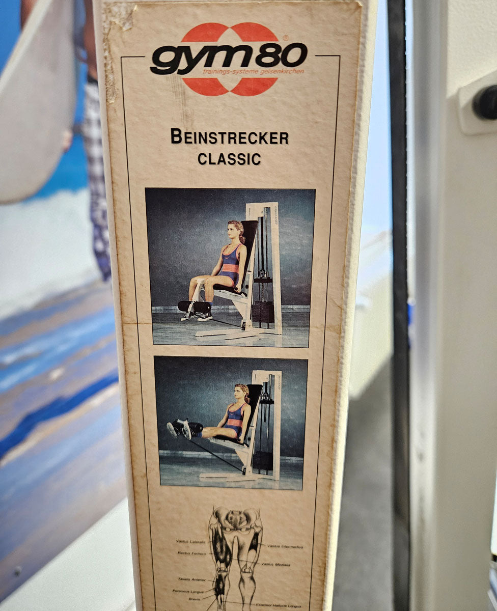 Gym80 seated leg extension, old school bodybuilding strength machine - Edition or Classic Line, frame color white, used with signs of wear