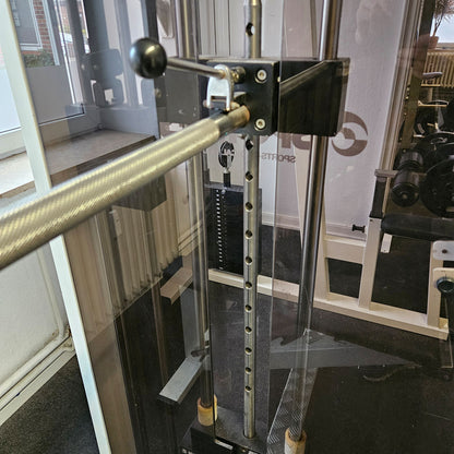 Sportesse Multipresse mit Steckgewichten, Oldschool Bodybuilding Kraftgerät - Rahmenfarbe Weiß, gebraucht und geprüft mit Gebrauchsspuren
