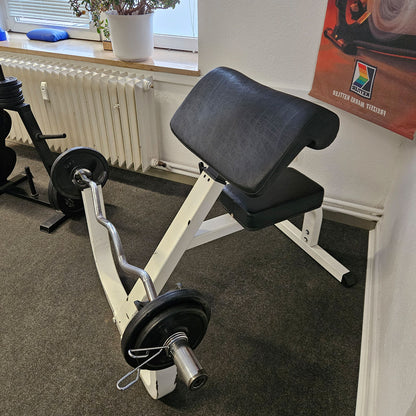 Scott curl, biceps bench, SZ curls, frame color white, used with signs of wear
