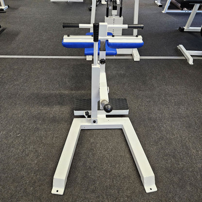 Jimsa calf machine plate loaded 50mm, seated calf raise, frame color white, used and tested with small signs of wear