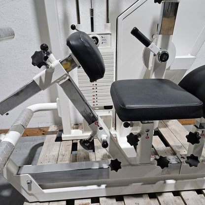 MKB Keller R14 extension trainer, large back extensor, highly adjustable, lower back machine, hyperextension, color white, used - refurbished condition