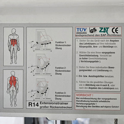 MKB Keller R14 extension trainer, large back extensor, highly adjustable, lower back machine, hyperextension, color white, used - refurbished condition