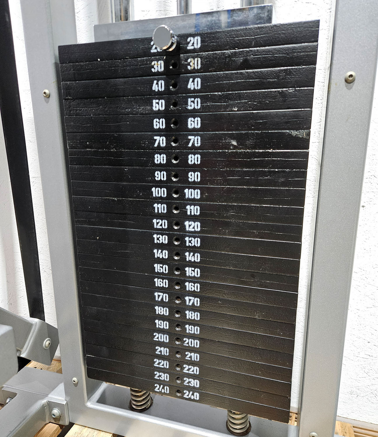 HBP horizontal leg press, large 240kg weight block, bodybuilding strength equipment - frame color silver, used - tested condition