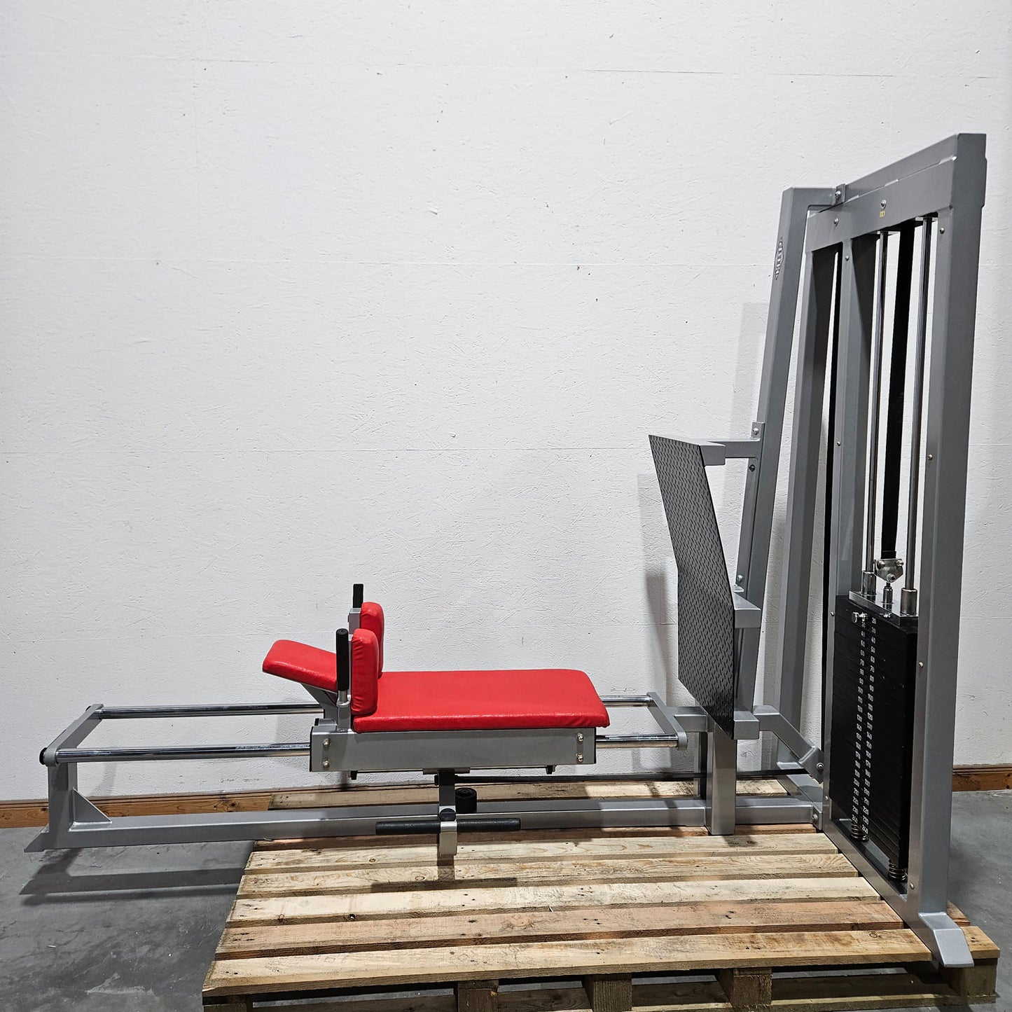 HBP horizontal leg press, large 240kg weight block, bodybuilding strength equipment - frame color silver, used - tested condition