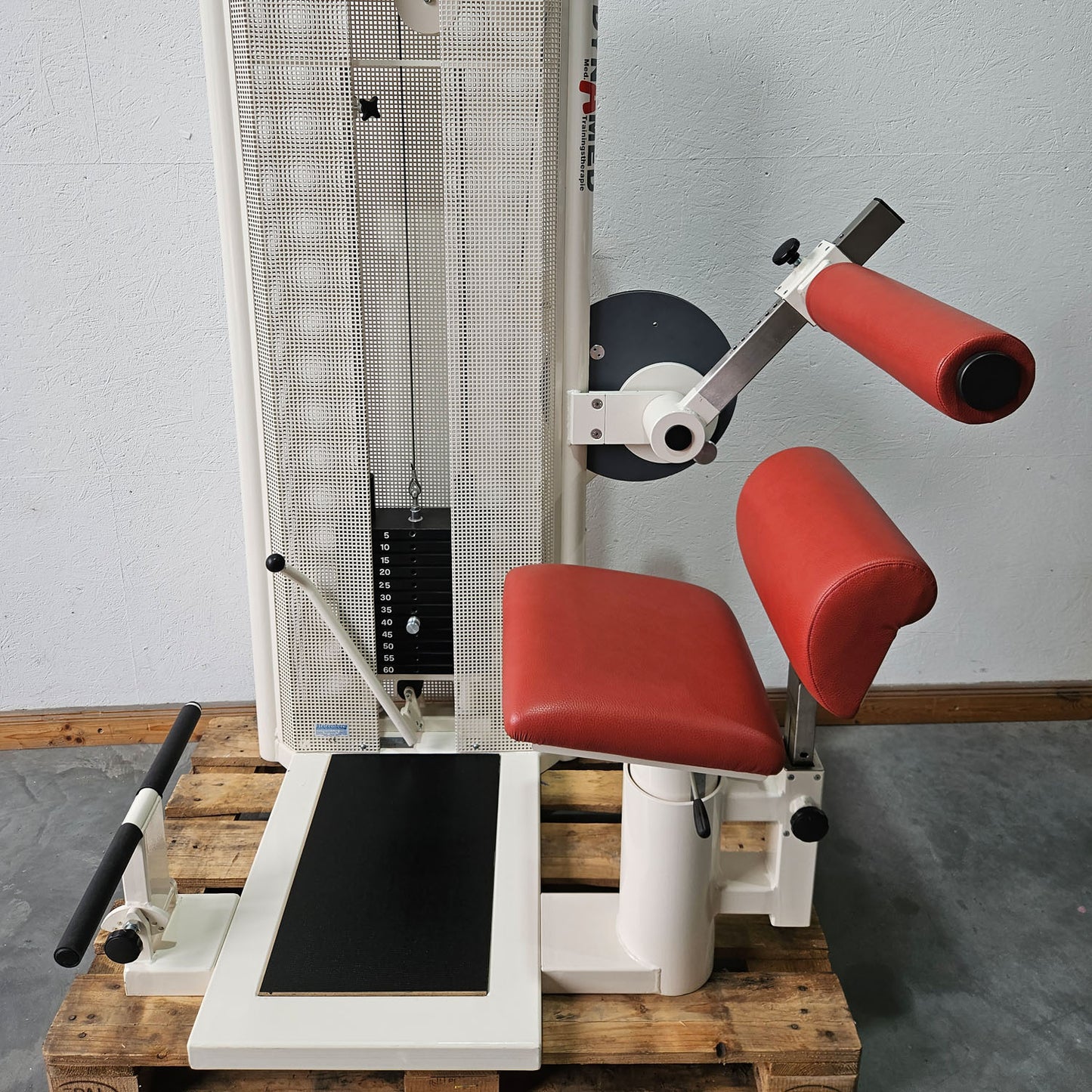 Dynamed Bauchmaschine und Rückenstrecker 2 in 1 Kombimaschine - Bauchmuskeltraining und Hyperextension, Abs and Lower Back, Stolzenberg, Rahmen Weiß, gebraucht - überholter Zustand