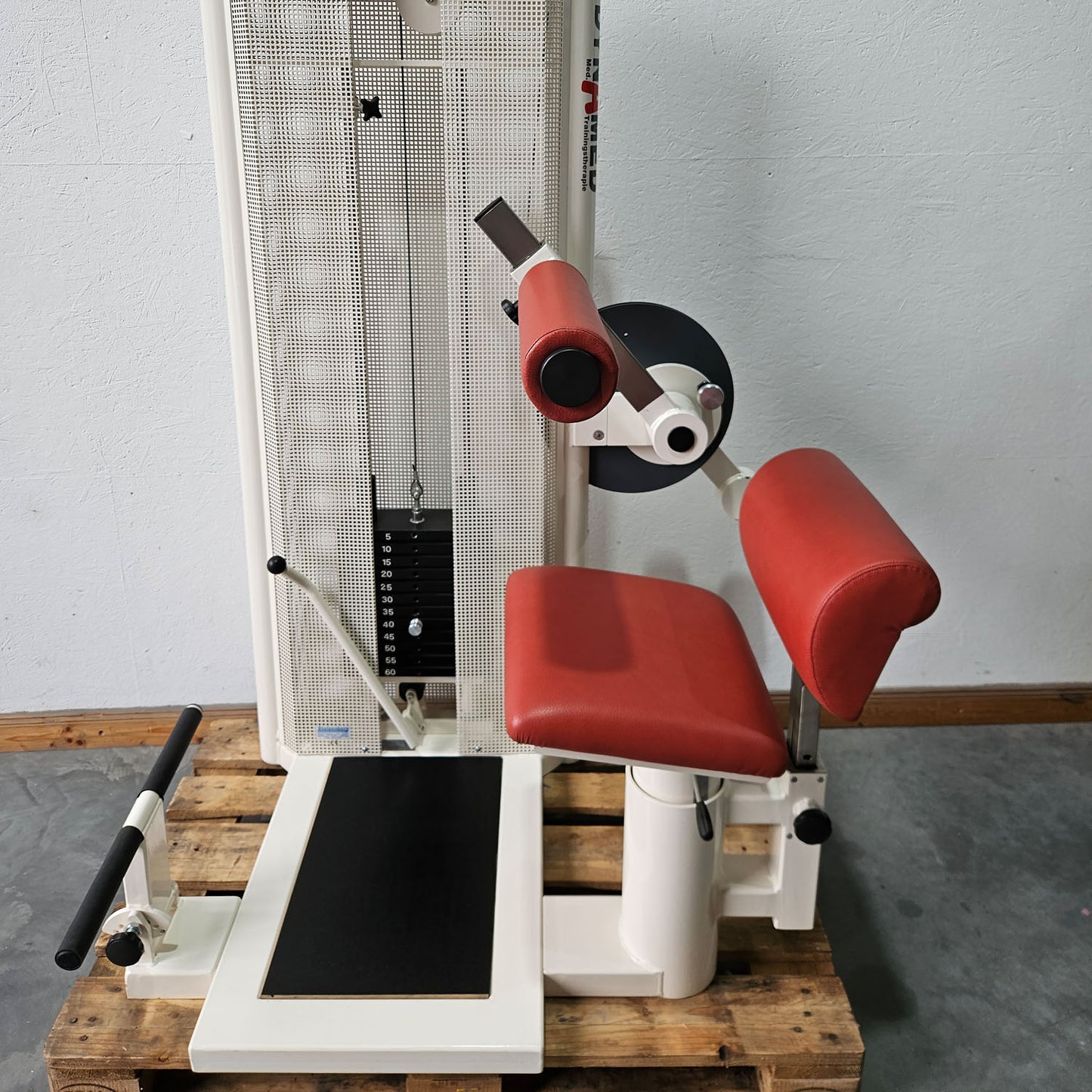 Dynamed Bauchmaschine und Rückenstrecker 2 in 1 Kombimaschine - Bauchmuskeltraining und Hyperextension, Abs and Lower Back, Stolzenberg, Rahmen Weiß, gebraucht - überholter Zustand