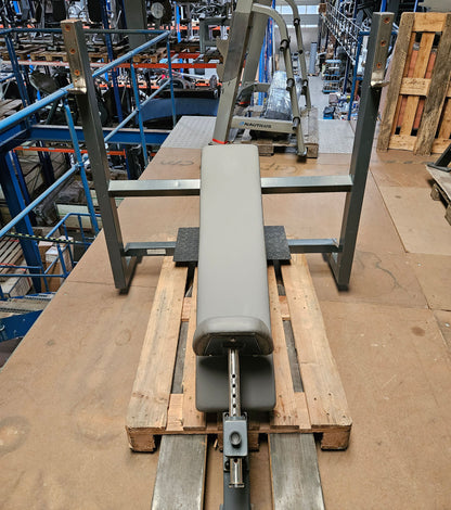 HBP Olympia Schrägdrückerbank, Olympic Incline Bench, Drückbank Schräg mit Ablagen für Bankdrücken, Rahmebfarbe Anthrazit, gebraucht mit Gebrauchsspuren