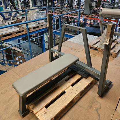 HBP Olympia Flachdrückerbank, Olympic Flat Bench, Bankdrückbank Flach mit Ablagen für Bankdrücken, Rahmebfarbe Anthrazit, gebraucht mit Gebrauchsspuren