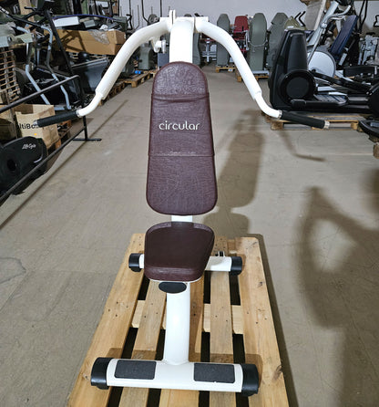 Gym80 Hydraulischer-Zirkel, Circular Serie, 7 Kraftgeräte, MPG, Farbe Weiß, Polster Braun, gebraucht - überholter Zustand