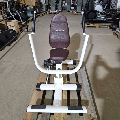 Gym80 Hydraulischer-Zirkel, Circular Serie, 7 Kraftgeräte, MPG, Farbe Weiß, Polster Braun, gebraucht - überholter Zustand