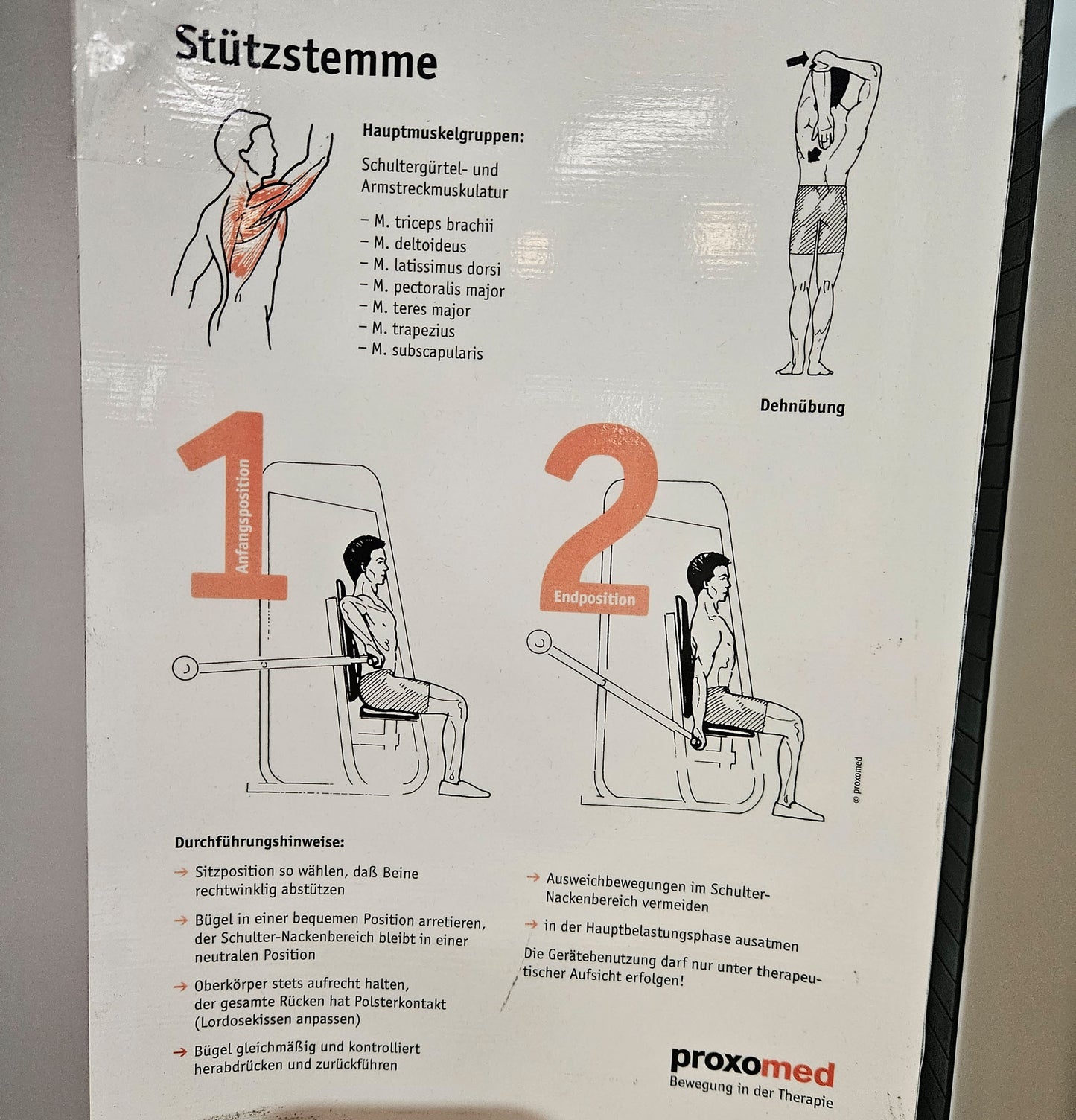 Proxomed, Stützstemme, Dips, Trizepsmaschine, Armstrecker, Compass Serie, Farbe Weiß, gebraucht - geprüfter Zustand mit Gebrauchsspuren