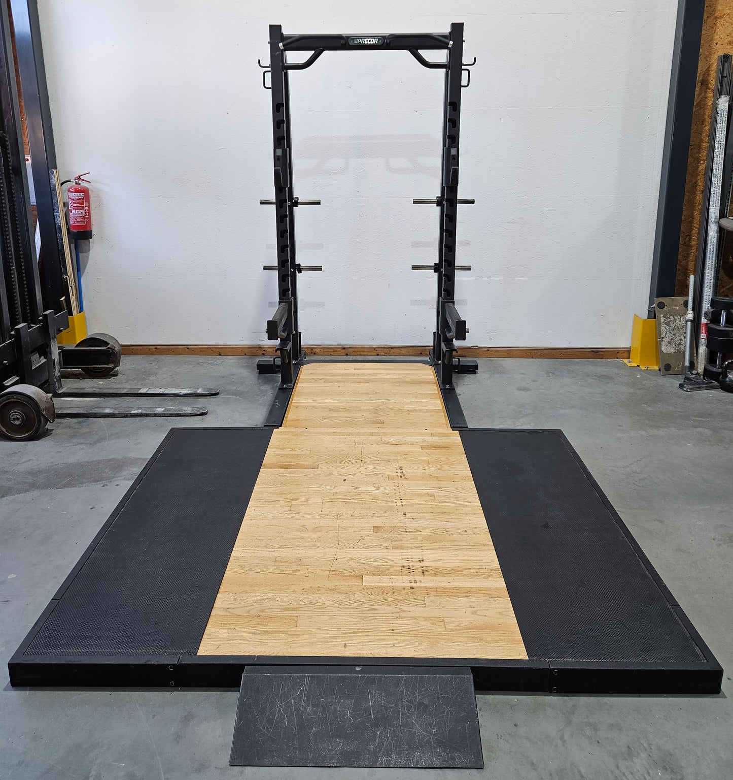 Precor Half Rack inkl. Bodenplattform, Abwurfplattform aus Gummi und Holz, Discovery Series, Ähnlich Full Power Rack, gebraucht - geprüfter Zustand mit optischen Gebrauchsspuren