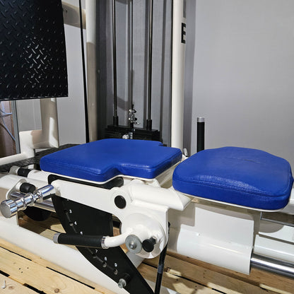 Gym80 Med80 3283 Funktionsstemme sitzend - liegend, 180kg Gewichtsblock, Beinpresse verstellbar, Farbe Weiß, gebraucht - überholter Zustand