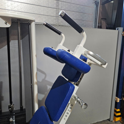 Gym80 Med80 3283 Funktionsstemme sitzend - liegend, 180kg Gewichtsblock, Beinpresse verstellbar, Farbe Weiß, gebraucht - überholter Zustand