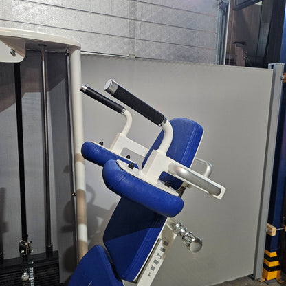 Gym80 Med80 3283 Funktionsstemme sitzend - liegend, 180kg Gewichtsblock, Beinpresse verstellbar, Farbe Weiß, gebraucht - überholter Zustand