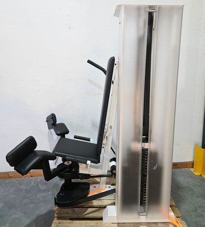 Gym80 Adduktorenmaschine, Hip Adductor, sitzend, Oldschool Bodybuilding Kraftgerät - Edition Line mit Verkleidung, Rahmen Weiß, gebraucht - geprüfter Zustand