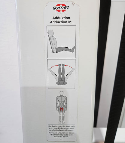 Gym80 Adduktorenmaschine, Hip Adductor, sitzend, Oldschool Bodybuilding Kraftgerät - Edition Line mit Verkleidung, Rahmen Weiß, gebraucht - geprüfter Zustand