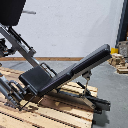 Hammer Strength Plate loaded linear Leg Press, Beinpresse 45° mit Scheibenaufnahme, extrem stabil, Farbe Silber, gebraucht - geprüfter technischer Zustand mit optischen Gebrauchsspuren