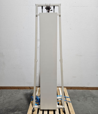 Kabelzug höhenverstellbar, zwei Auszüge, Seilzug, Zugapparat, Hersteller unbekannt, Rahmenfarbe Weiß, Oldschool Bodybuilding, gebraucht - mit Gebrauchsspuren