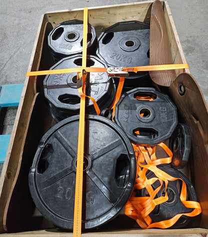 M&F Hantelscheiben , Gummi, 375kg gesamt, 26 Stück gummierte Gripper, Farbe Schwarz, gebraucht - mit Mängeln und Gebrauchsspuren