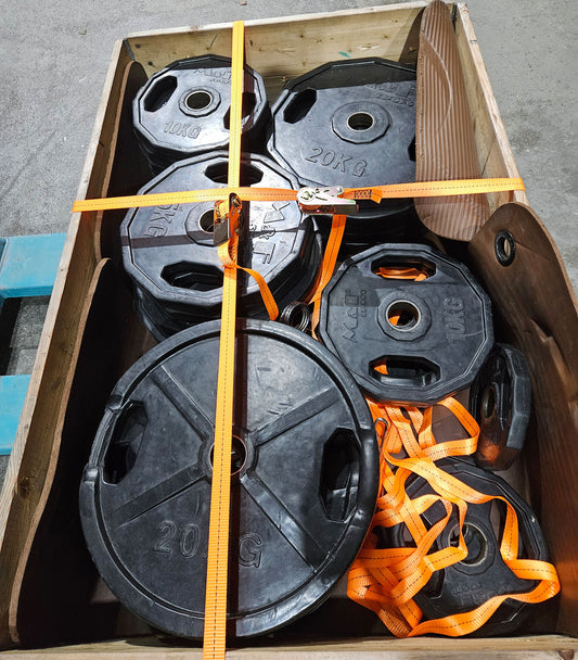 M&F Hantelscheiben , Gummi, 375kg gesamt, 26 Stück gummierte Gripper, Farbe Schwarz, gebraucht - mit Mängeln und Gebrauchsspuren