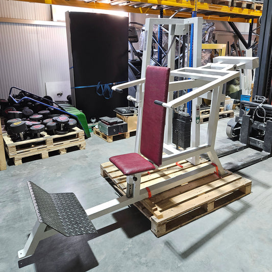 Gym80 Schulterpresse, Shoulder Press, Overhead Press, Oldschool Bodybuilding, Rahmenfarbe Weiß, gebraucht mit Gebrauchsspuren
