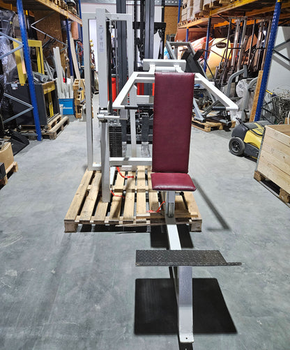 Gym80 Schulterpresse, Shoulder Press, Overhead Press, Oldschool Bodybuilding, Rahmenfarbe Weiß, gebraucht mit Gebrauchsspuren