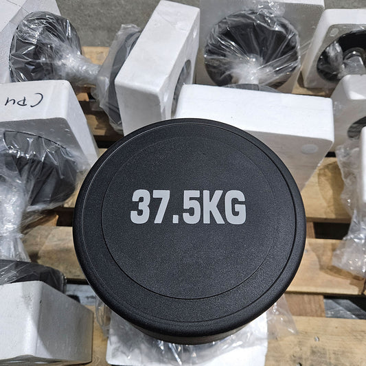 2 Paare Kurzhanteln aus Polyurethan (PU)  37,5kg und 40kg - Gummierte Kompakthanteln, Farbe Schwarz, Zustand NEU