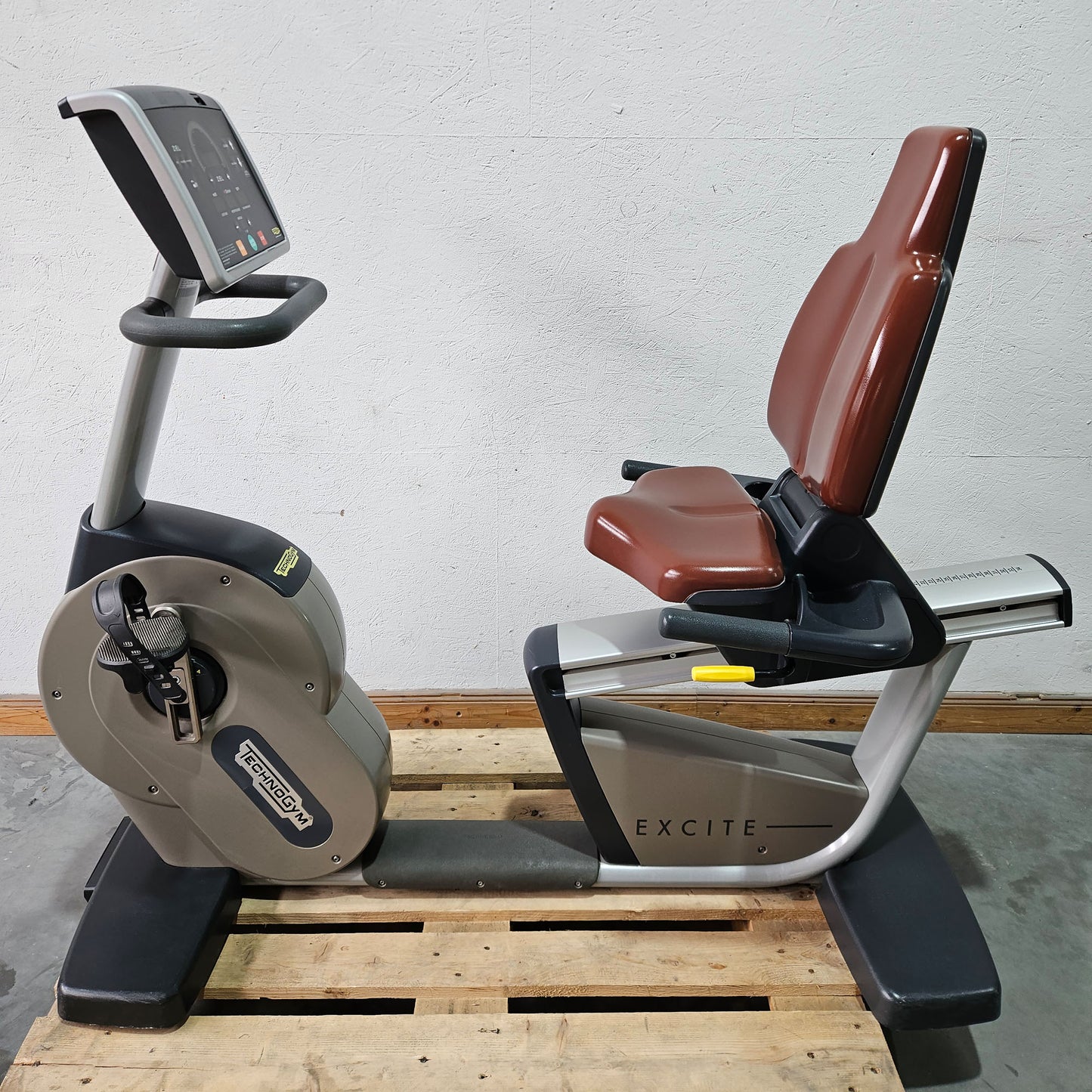 TechnoGym Recumbent Excite Line Recline 500, LED Display, verstellbare Pedalarme, ohne Handpuls, Polster Rot-Braun, gebraucht - überholter Zustand
