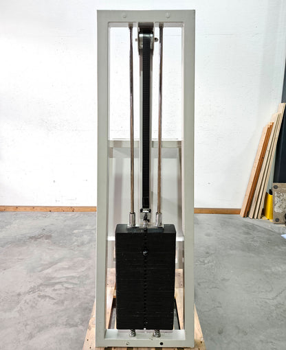 Gym80 Beinpresse liegend, Leg Press lying, 213kg Gewichtsblock, Oldschool Bodybuilding Kraftgerät - Rahmenfarbe Weiß, gebraucht mit Gebrauchsspuren