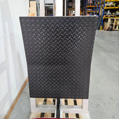 Gym80 Beinpresse liegend, Leg Press lying, 213kg Gewichtsblock, Oldschool Bodybuilding Kraftgerät - Rahmenfarbe Weiß, gebraucht mit Gebrauchsspuren