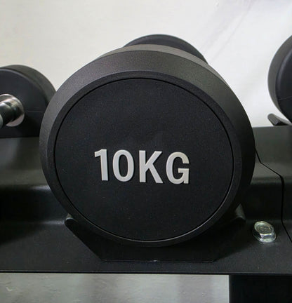 Kurzhantelsatz aus Gummi von 2,5 bis 30 kg, in 2,5kg Stufen, 12 gummierte Hantelpaare im Set - NEU