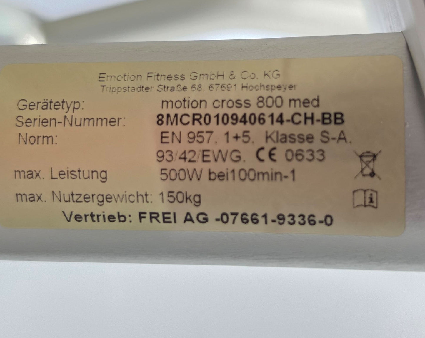 Emotion Fitness Motion Cross 800 med, mit großem Trainingsprogramm, Watt Training, Ellipsentrainer, Crosstrainer, gebrandet Frei AG, gebraucht - überholter Zustand