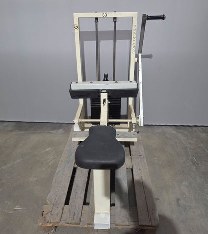 Panatta Wadenmaschine sitzend, Calf Machine, Wadenpresse, Oldschool Bodybuilding, Rahmenfarbe Weiß, gebraucht mit Gebrauchsspuren