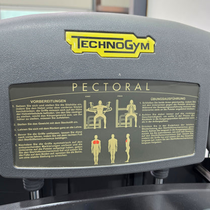 Technogym Butterfly, Pectoral Fly, Einstiegshilfe, Selection Line - Rahmenfarbe Silber, Polster Blau - gebraucht - mit Gebrauchsspuren