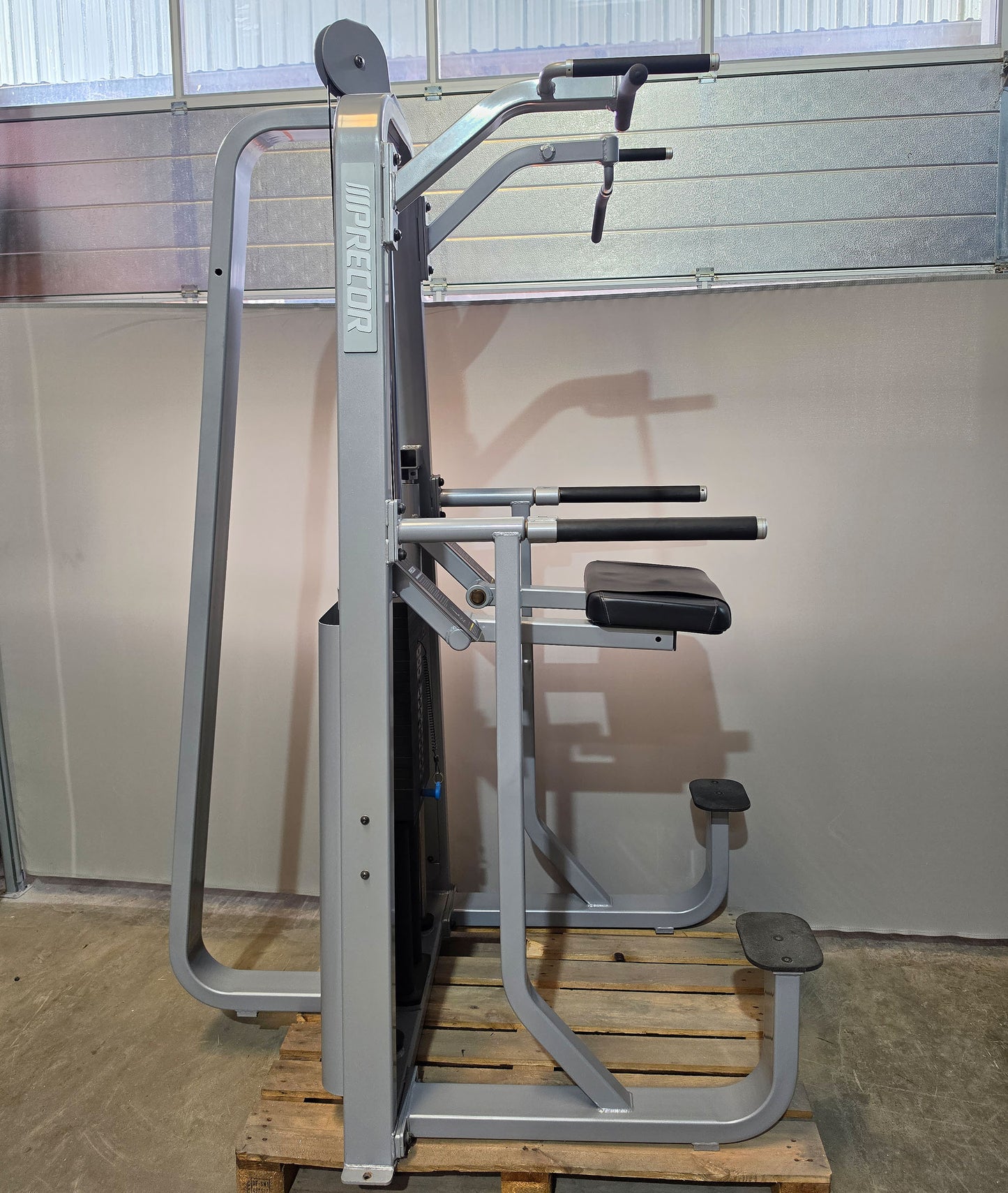 Precor Icarian 320 Assisted Dip-Chin & Pull-up Machine, Dip-Klimmzugmaschine mit Gewichtsunterstützung, Rahmenfarbe Silber, gebraucht - überholter Zustand